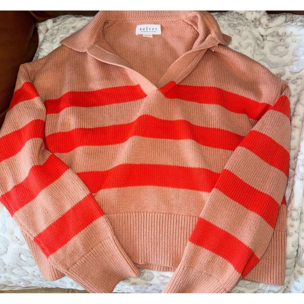 Velvet striped collared sweater